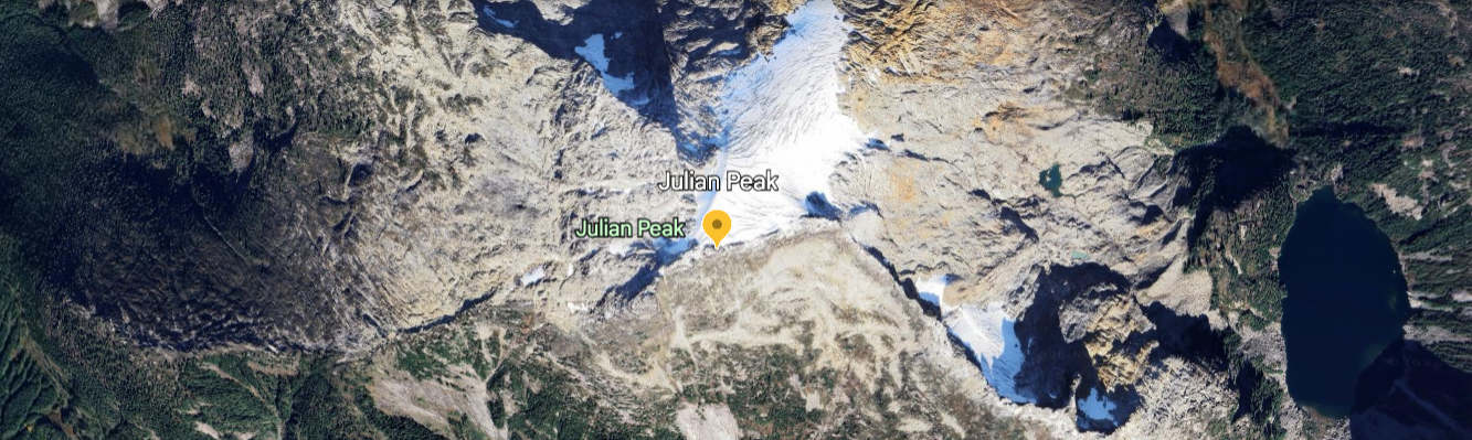 Google Earth 3D view of Julian Peak, Powell River BC — site of Markcim's highest repeater installation